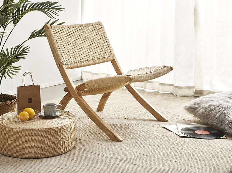 Tomomi-KPR Folding Lounge Chair - Solid Wood & Kraft Paper Rope