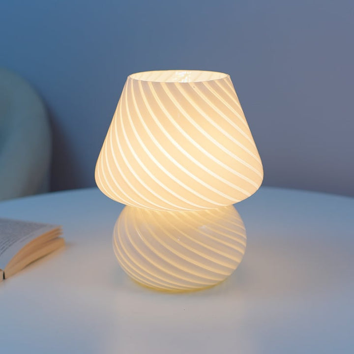 Murano Style Small Glass Mushroom Table Lamp - Plug in