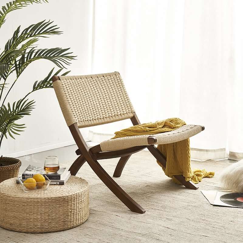 Tomomi-KPR Folding Lounge Chair - Solid Wood & Kraft Paper Rope