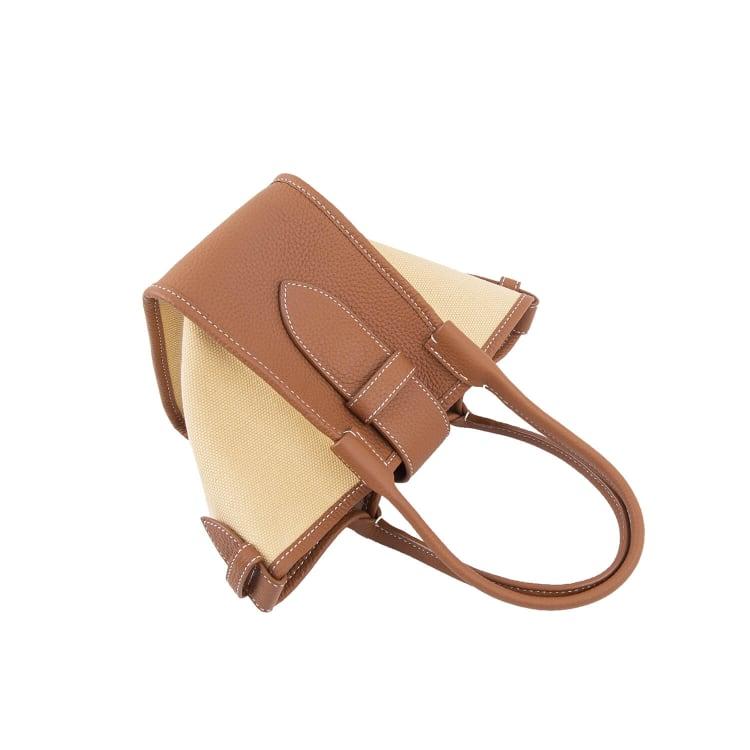 Mini Brown Two-handed Canvas and Full Grain Cow Leather Square Swing Bag | Wings Bag - mokupark.com
