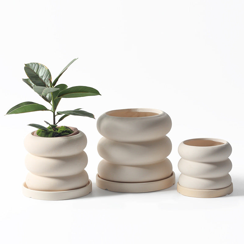 donut plant pot Donut - Plant Pot With Saucer Indoor / Outdoor Ceramics Beige | Flower Pots