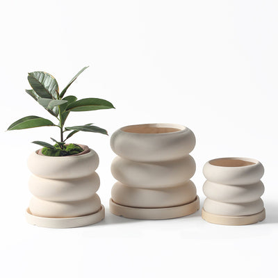 Donut - Plant Pot With Saucer In/Outdoor Beige