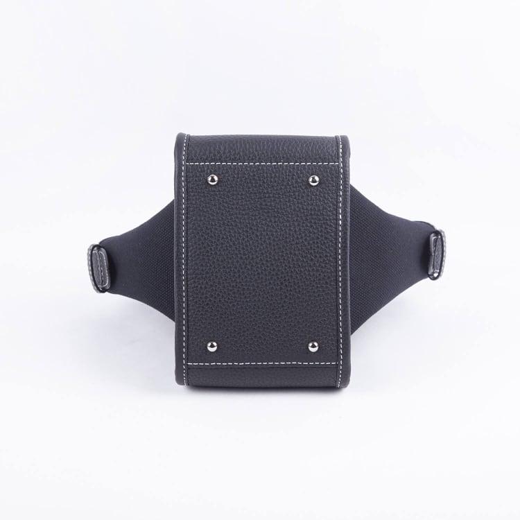 Mini Black & Black Two-handed Canvas and Full Grain Cow Leather Square Swing Bag | Wings Bag - mokupark.com