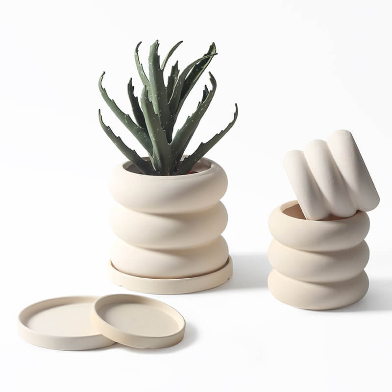 Donut - Plant Pot With Saucer In/Outdoor Beige