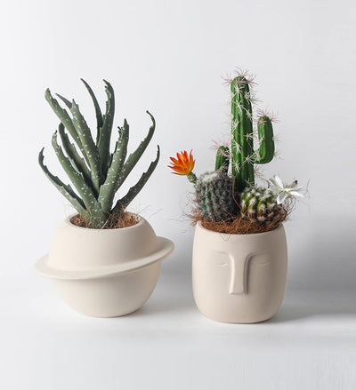 Pandora Set of 2 - Handmade Plant Pots In/Outdoor Beige