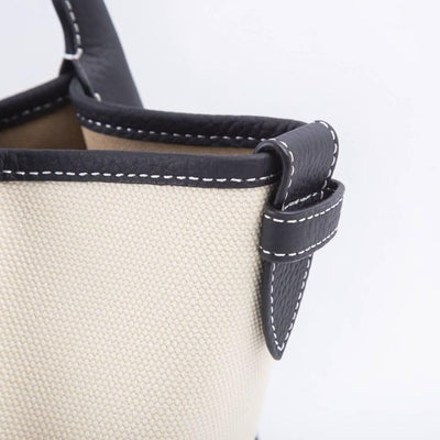 Mini Black & White Two-handed Canvas and Full Grain Cow Leather Square Swing Bag | Wings Bag - mokupark.com