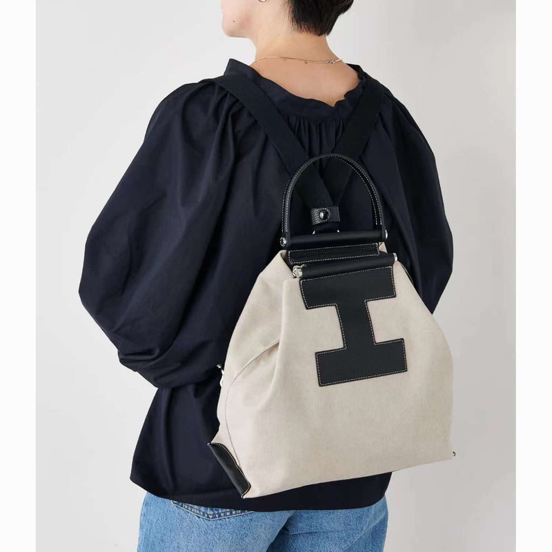 INA - Variety Tote Bag in Leather & Canvas _ Black