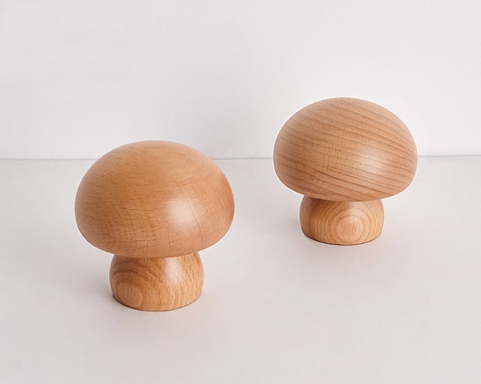 Solid Wood Mushroom Table Lamp - USB Rechargeable LED Cordless Table Lamp