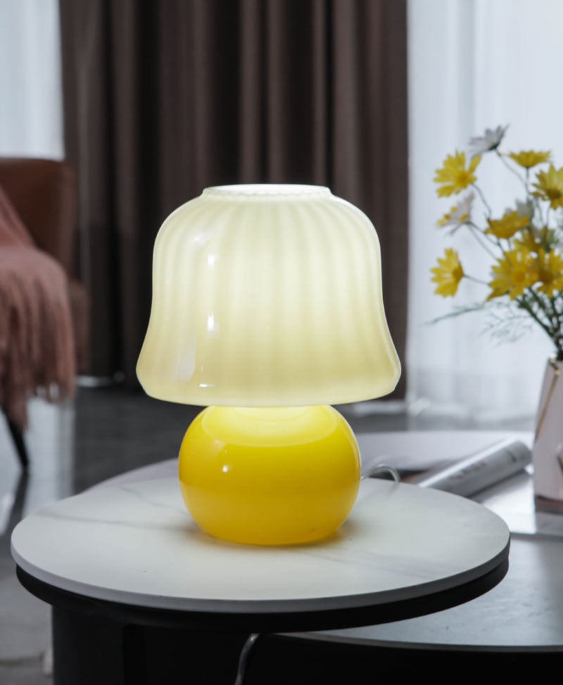 Cream Glass Mushroom Table Lamp - Plug in