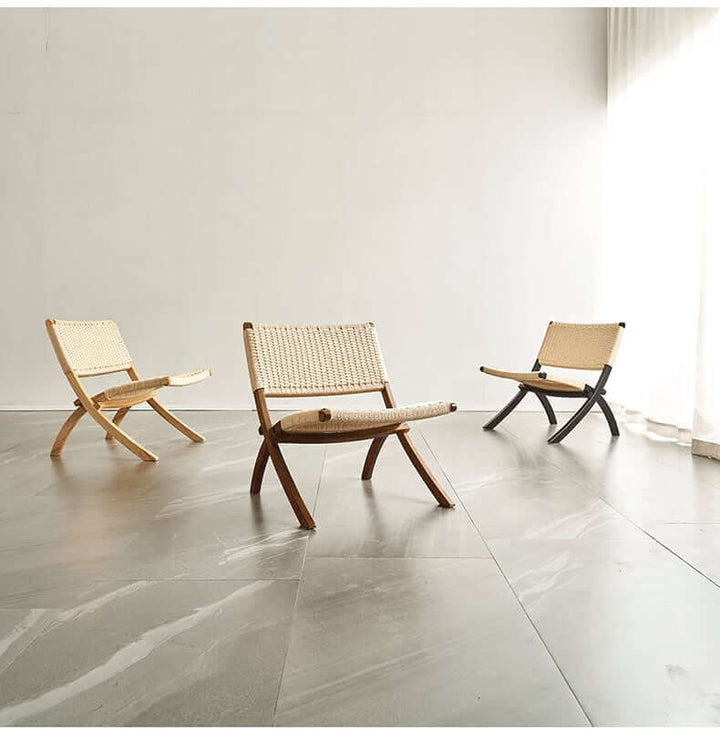 Tomomi-KPR Folding Lounge Chair - Solid Wood & Kraft Paper Rope