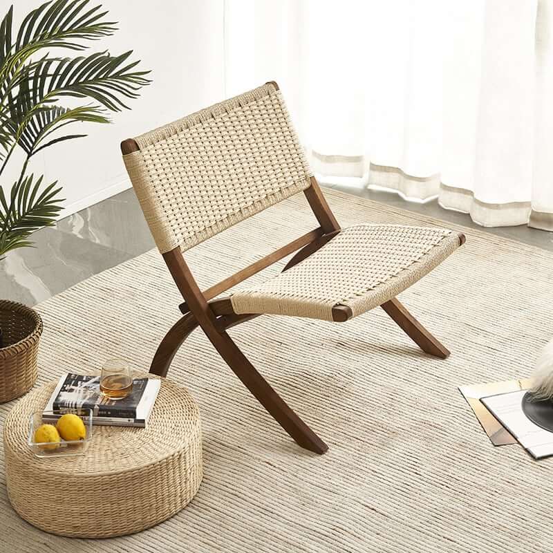 Tomomi-KPR Folding Lounge Chair - Solid Wood & Kraft Paper Rope