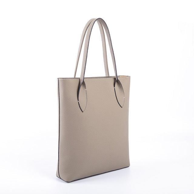Bamboo Grey Full Grain Cow Leather Tote Bag | Shoulder Bag - mokupark.com