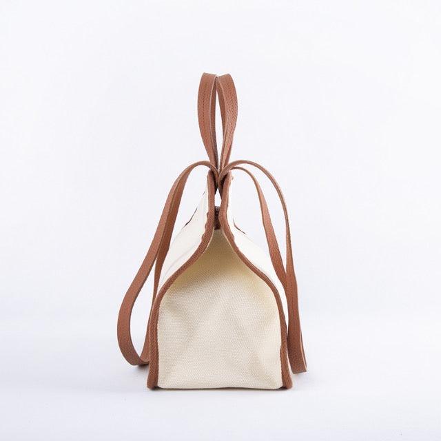 Brown & White Canvas Square Large Capacity Tote Bag | Handbag | Crossbody Bag - mokupark.com