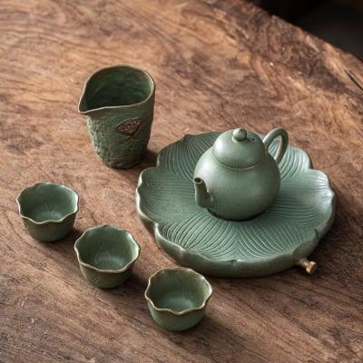 Japanese Petal Pear Teapot Set - 6 pcs | One Pot And Three Cups with Tray - mokupark.com