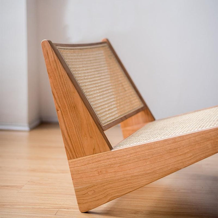 Akai Rika - Cherry Wooden & Rattan Lounge Chair - mokupark.com