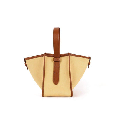 Brown & Khaki Canvas Square Large Capacity Tote Bag - mokupark.com