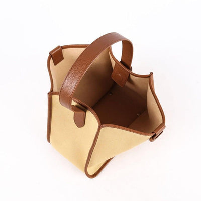 Brown & Khaki Canvas Square Large Capacity Tote Bag - mokupark.com