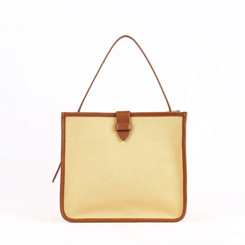 Brown & Khaki Canvas Square Large Capacity Tote Bag - mokupark.com