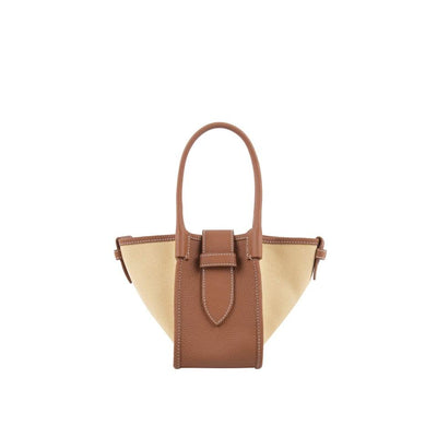 Mini Brown Two-handed Canvas and Full Grain Cow Leather Square Swing Bag | Wings Bag - mokupark.com