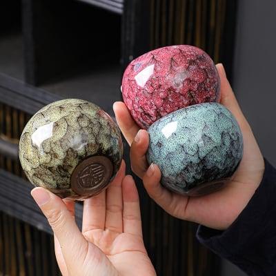 Colorful Cellar Glaze Chinese Tea Cup | Ceramic Dragon Egg Cup - mokupark.com