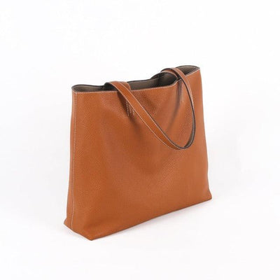 Double-sided Full Grain Cow Leather Large Capacity Tote Bag - mokupark.com