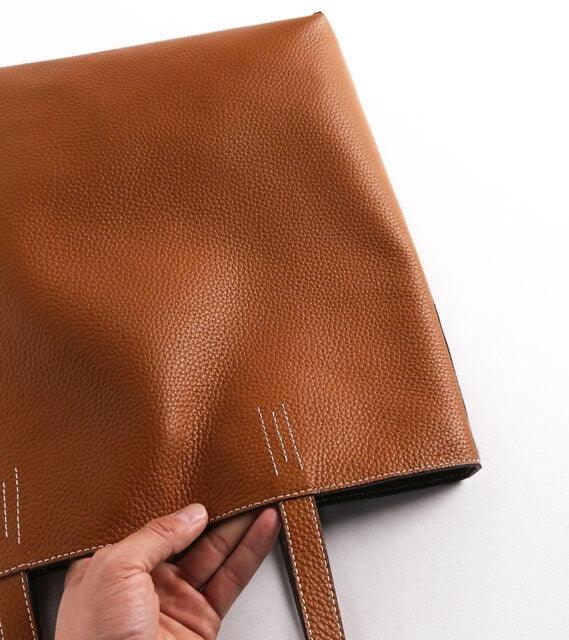 Double-sided Full Grain Cow Leather Large Capacity Tote Bag - mokupark.com
