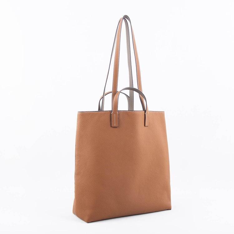 Gray & Brown Double-sided Full Grain Cow Leather Large Capacity Tote Bag | Handbag | Shoulder Bag - loliday.net