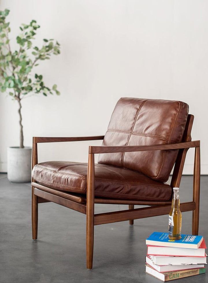 Hiroko - Solid Ash Wood & Leather Armchair ｜ Reading Chair - mokupark.com