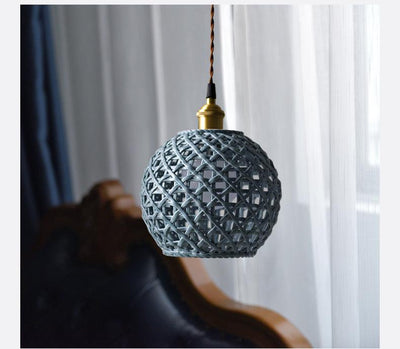 Japanese Style Ceramic Hollow Pendant Lamp - Blue Ball - mokupark.com