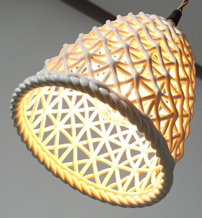 Japanese Style Ceramic Hollow Pendant Lamp - Blue Ball - mokupark.com