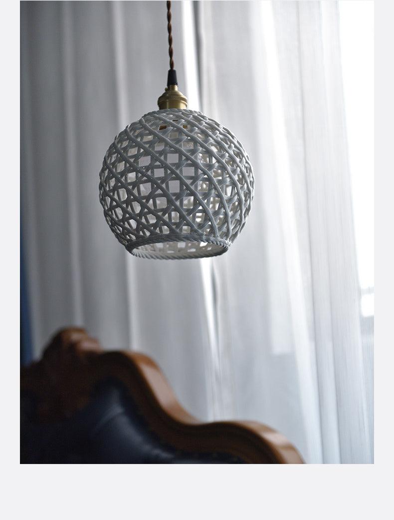YUKO｜Japanese Style Ceramic Hollow Pendant Lamp - Blue Ball