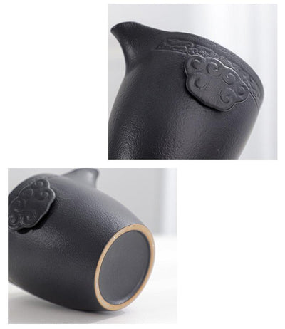 Portable Black Pottery Kung Fu Tea Set - One Pot Two Cups With Coaster - mokupark.com