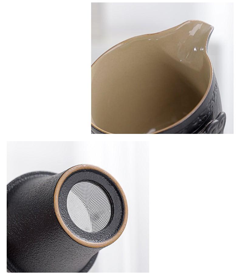 Portable Black Pottery Kung Fu Tea Set - One Pot Two Cups With Coaster - mokupark.com