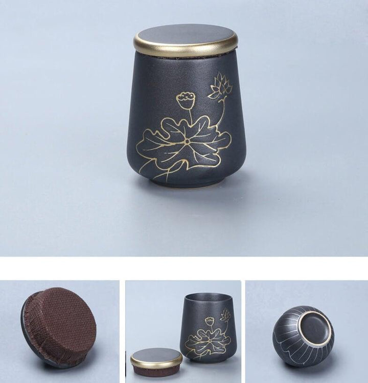 Portable Travel Hand Painted Lotus Stoneware Tea Set - 5pcs with Tea Tray - mokupark.com