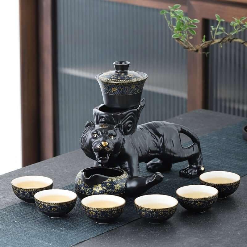 Semi Automatic Tiger Ceramic Kung Fu Tea Set - 9 pcs - mokupark.com