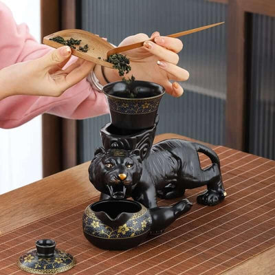 Semi Automatic Tiger Ceramic Kung Fu Tea Set - 9 pcs - mokupark.com