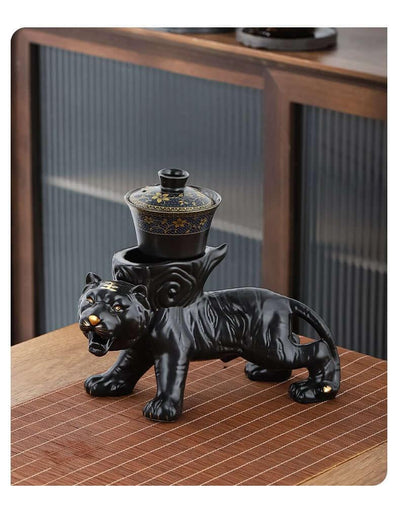 Semi Automatic Tiger Ceramic Kung Fu Tea Set - 9 pcs - mokupark.com