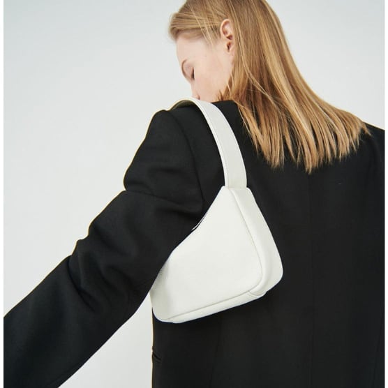 Simple Top Grain Cow Leather Underarm Mini Shoulder Bag | Hobo Bag
