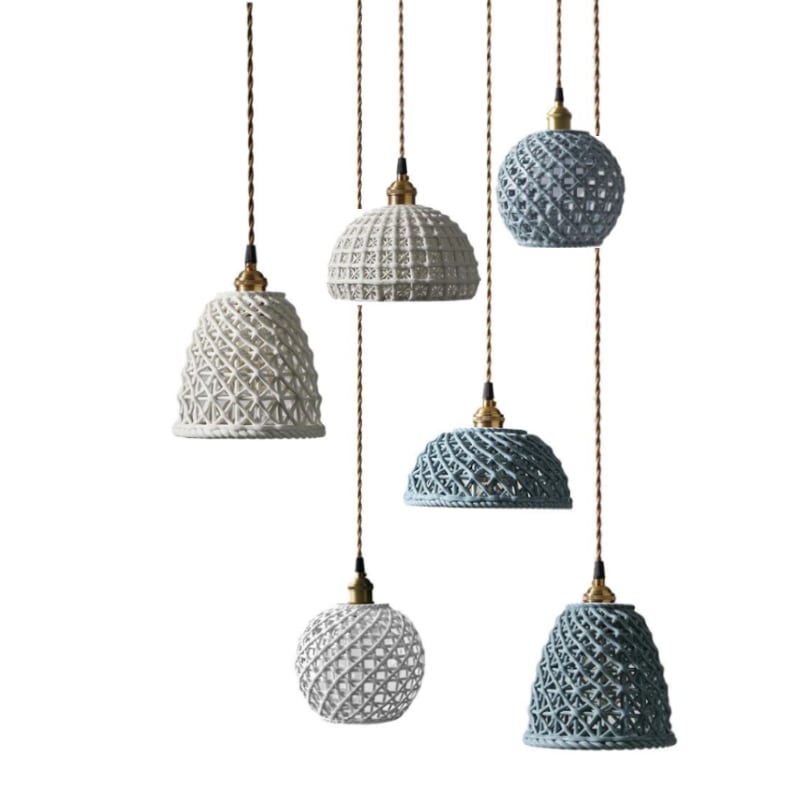 YUKO｜Japanese Style Ceramic Hollow Pendant Lamp - Blue Ball