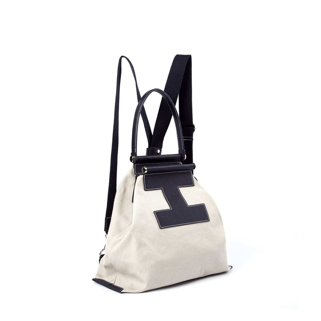 INA - Variety Tote Bag in Leather & Canvas _ Black
