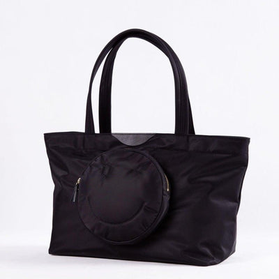 Black Smiley Horizontal Waterproof Nylon Tote Bag - loliday.net