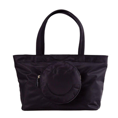 Black Smiley Horizontal Waterproof Nylon Tote Bag - mokupark.com