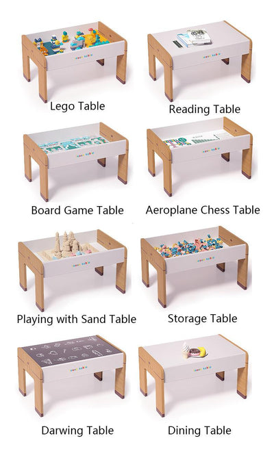 Wood Kids Multi-use Game and Reading Table (106cm-Desk + 2 Chairs) - Moku Park